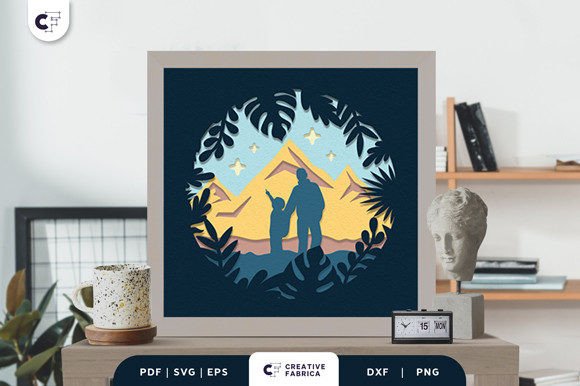 Dad Hiking with Son 3D Shadow Box SVG Review