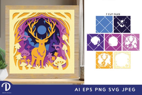 Deer in Enchanted Forest 3D SVG for Shadow Boxes