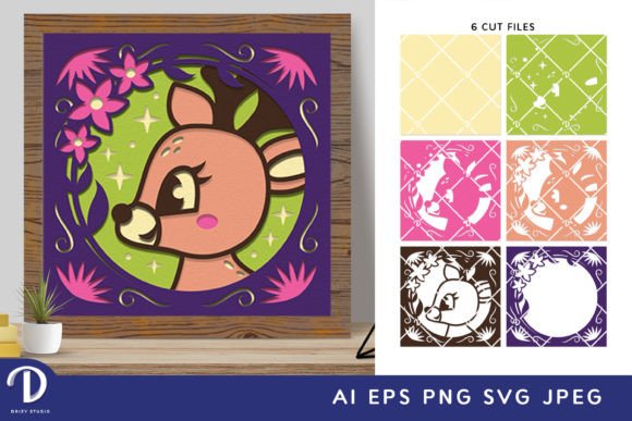 Fawn in Floral Frame 3D SVG for Shadow Boxes