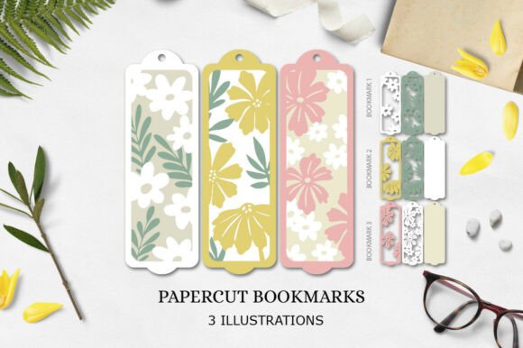 Flower Bookmark Paper Cut Bookmarks: 3D SVG Floral Compositions