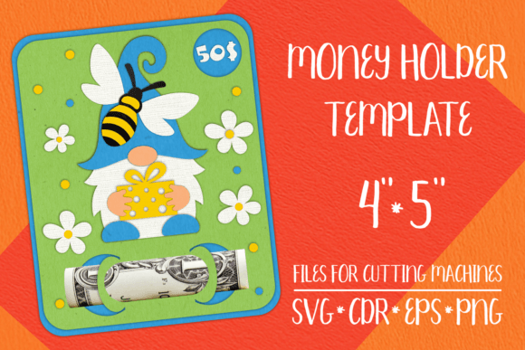 Gnome and Bee Birthday Card Money Holder 3D SVG Shapes
