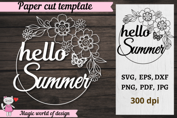 Hello Summer Flower Paper Cut SVG: Graphics & Crafts Asset