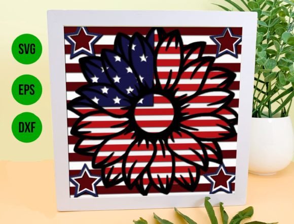 Patriotic Sunflower 3D SVG for Shadow Boxes