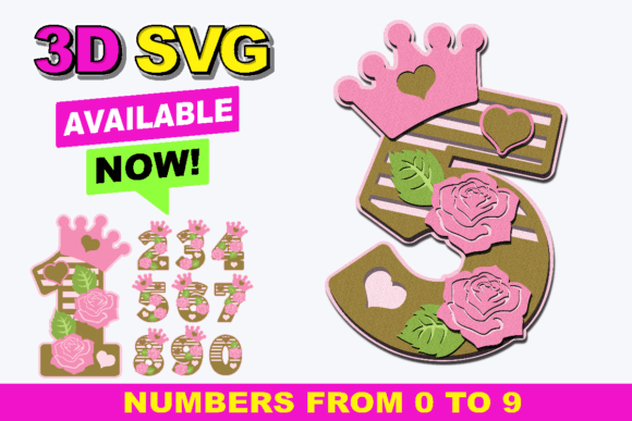 Roses Princess Numbers: 3D SVG Shapes for Branding