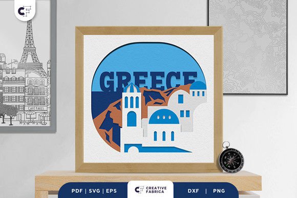 Santorini Greece 3D SVG: Light Box for Countries Branding