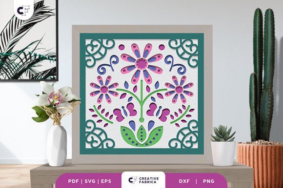 Spring Flowers 3D Shadow Box Paper Cut: Seasons 3D SVG