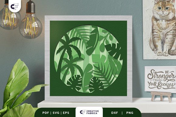 Tropical Plants 3D Paper Cut Light Box: 3D SVG & Other Uses