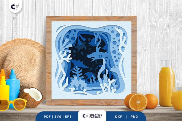 Underwater Life Shadow Box 3D SVG for Summer